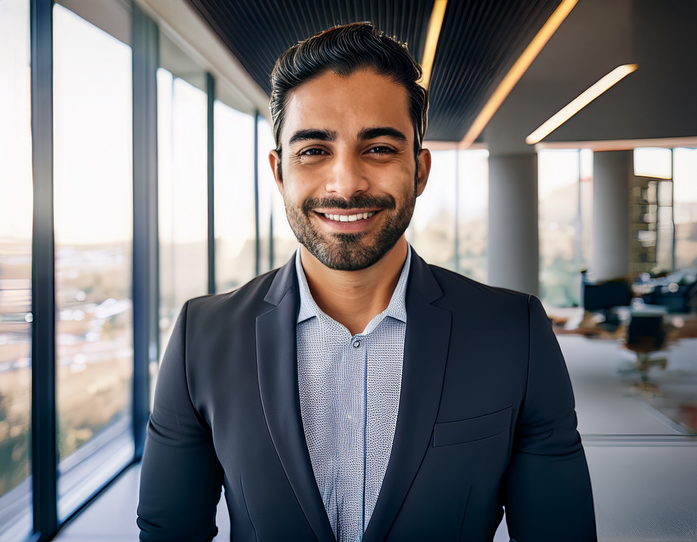 Portrait einer lächelnden Frau in einem professionellen Umfeld